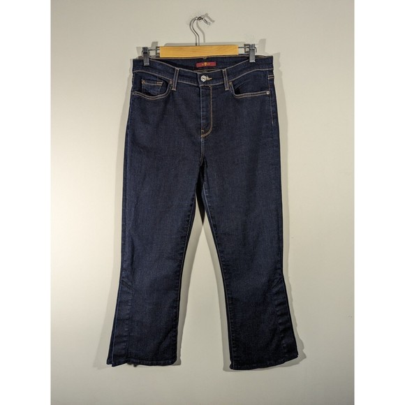 7 For All Mankind Dark Wash Ali Cropped Side Split Leg Jeans Women Size 32 - Picture 1 of 8